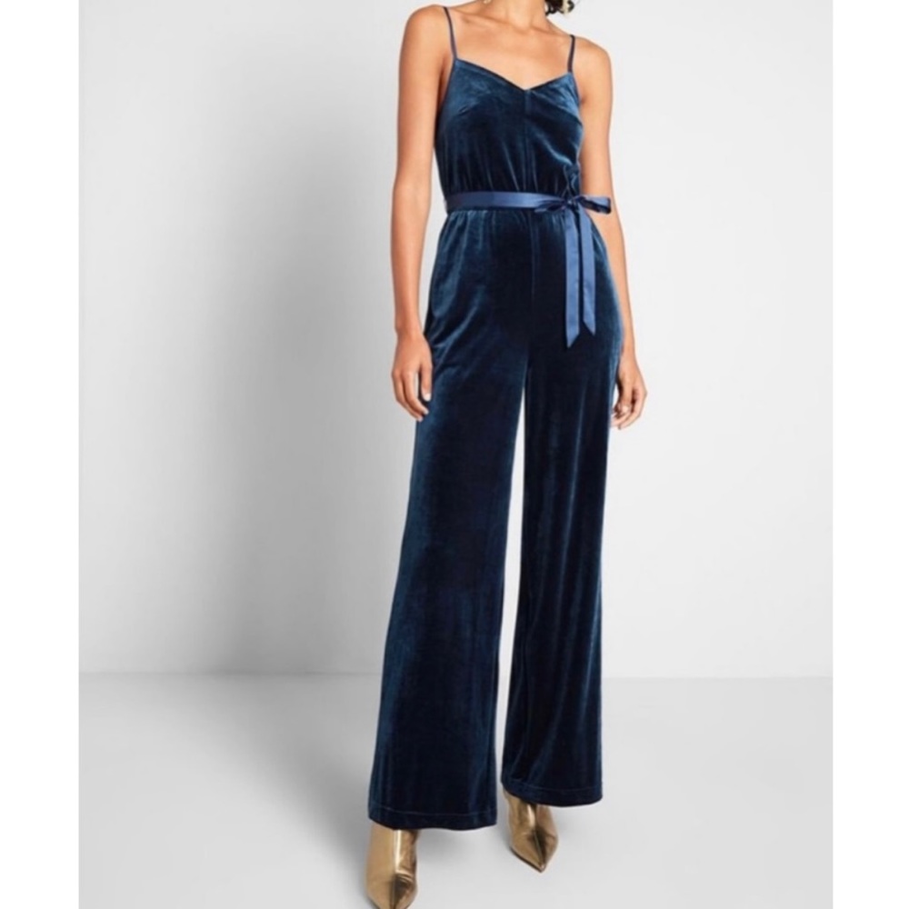 ModCloth She’s So Fancy Blue Velvet Jumpsuit